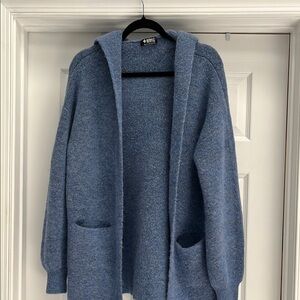 Blue Hooded Cardigan Sweater